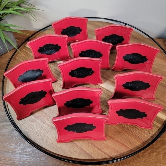 Set of 12 Red Ceramic Place Holder with Black chalkboard and frame style - Picture 5 of 15